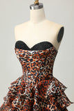 Vestido corto de regreso a casa con corsé corto de novia de leopardo caqui