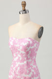 Vestido de regreso a casa floral rosa con hombros descubiertos y mangas desmontables