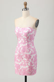 Vestido de regreso a casa floral rosa con hombros descubiertos y mangas desmontables