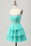 Vestido de regreso a casa con corsé de novia verde A Line con abalorios