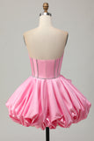 Vestido de regreso a casa con corsé de satén rosa Bodycon Sweetheart con pedrería