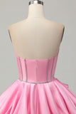 Vestido de regreso a casa con corsé de satén rosa Bodycon Sweetheart con pedrería