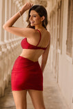 Vestido de fiesta corto rojo con cuentas y tirantes finos chic ajustados