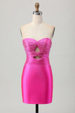 Vestido de regreso a casa con cuentas sin tirantes sin tirantes fucsia