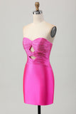 Vestido de regreso a casa con cuentas sin tirantes sin tirantes fucsia