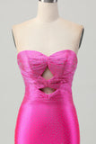 Vestido de regreso a casa con cuentas sin tirantes sin tirantes fucsia