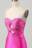 Vestido de regreso a casa con cuentas sin tirantes sin tirantes fucsia