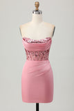 Strapless Colorete Corsé Lentejuelas Bodycon Vestido de Regreso a Casa