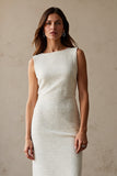 Vestido de trabajo midi con cuello barco marfil