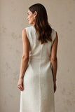 Vestido de trabajo midi con cuello barco marfil