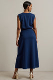 Vestido de trabajo maxi con cuello redondo y vaina azul marino