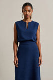 Vestido de trabajo maxi con cuello redondo y vaina azul marino