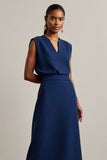 Vestido de trabajo maxi con cuello redondo y vaina azul marino