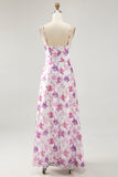 Vestido de invitada de boda estampado con tirantes de espagueti florales morados