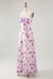 Vestido de invitada de boda estampado con tirantes de espagueti florales morados