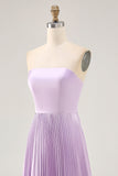 Vestido largo de dama de honor plisado lila lila una línea