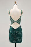 Vestido de regreso a casa con corsé transparente sin espalda en verde oscuro con lentejuelas