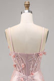 Corsé de satén rosa Bodycon Vestido de regreso a casa con apliques