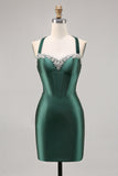 Corsé Satén Bodycon Verde Oscuro Vestido de Regreso a Casa