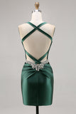 Corsé Satén Bodycon Verde Oscuro Vestido de Regreso a Casa