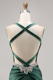 Corsé Satén Bodycon Verde Oscuro Vestido de Regreso a Casa
