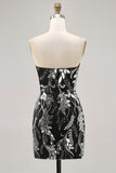 Vestido corto de regreso a casa de lentejuelas negras brillantes con abalorios