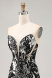 Vestido corto de regreso a casa de lentejuelas negras brillantes con abalorios