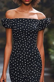 Vestido Sirena Con Hombros Descubiertos Negro Blanco Lunares