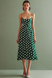 Tirantes de espagueti verde blanco Un vestido midi de lunares