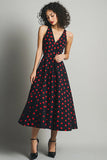 Negro Rojo A Line Vestido de lunares con cuello en V