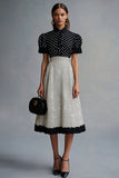 Vestido vintage con cuello de solapa con volantes negro blanco