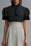 Vestido vintage con cuello de solapa con volantes negro blanco