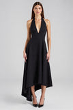 Vestido largo de corbata negra sin mangas halter de una línea