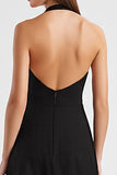 Vestido largo de corbata negra sin mangas halter de una línea