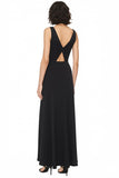 Vestido formal de gasa recortado de línea A con cuello en V negro