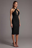 Vestido formal midi con cuello cruzado y cuello cruzado en color burdeos