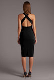 Vestido formal midi con cuello cruzado y cuello cruzado en color burdeos