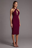 Vestido formal midi con cuello cruzado y cuello cruzado en color burdeos