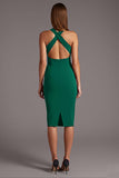 Vestido formal midi con cuello cruzado y cuello cruzado en color burdeos