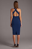 Vestido formal midi con cuello cruzado y cuello cruzado en color burdeos
