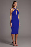 Vestido formal midi con cuello cruzado y cuello cruzado en color burdeos
