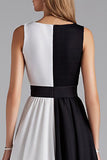Vestido formal midi de gasa de línea A con cuello barco negro