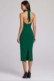 Vestido formal midi halter con abertura en color burdeos