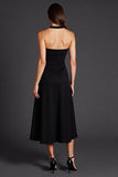 A Line Halter Vestido Formal Midi Negro con Abertura