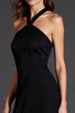 A Line Halter Vestido Formal Midi Negro con Abertura