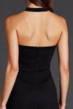 A Line Halter Vestido Formal Midi Negro con Abertura