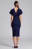 Vestido formal midi azul marino de manga corta vaina