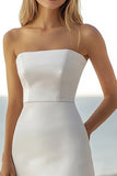 Vestido de soltera midi sin tirantes Bodycon de satén marfil