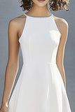Vestido de ducha nupcial corto halter de satén marfil simple