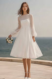 Organza Marfil Midi A Line Vestido de Novia de Ducha con Mangas